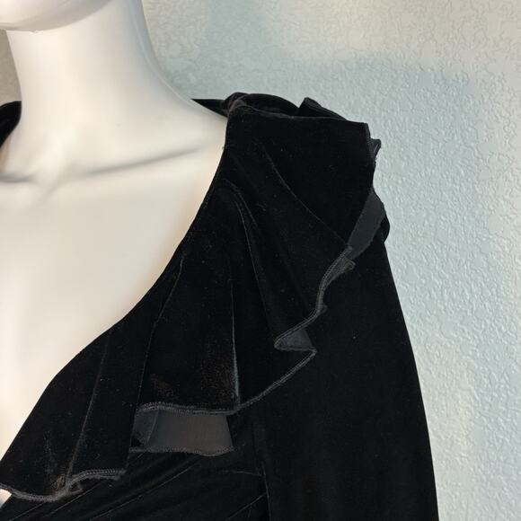 Size M Velvet Wrap Top Jacket Whimsigoth Y2K Ruffle 90s Goth Holiday Glam Black - Picture 4 of 8